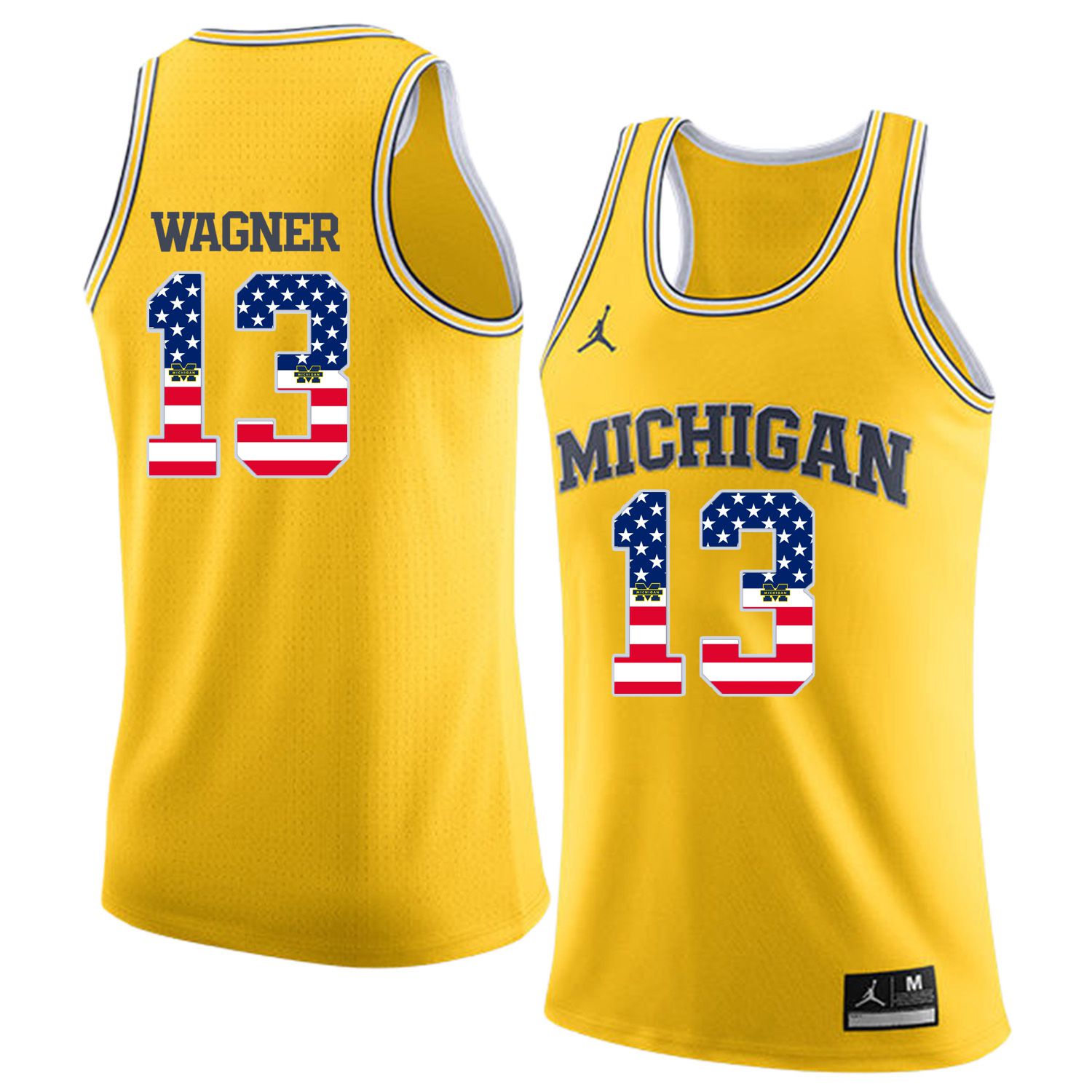 Men Jordan University of Michigan Basketball Yellow 13 Wagner Flag Customized NCAA Jerseys